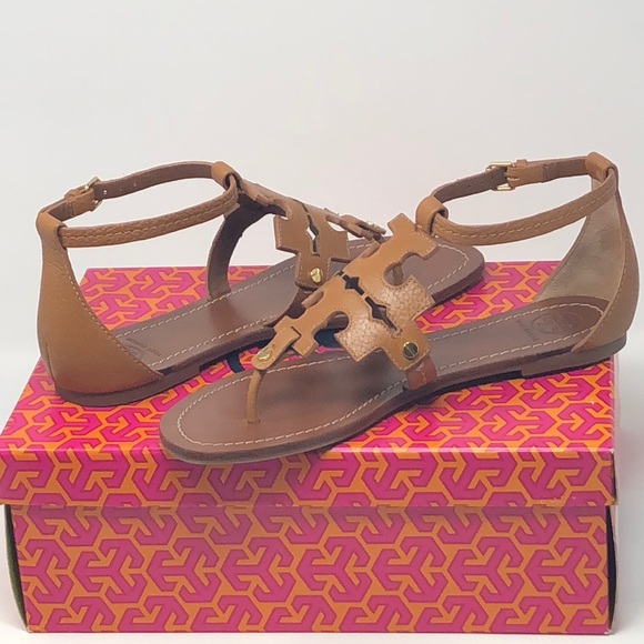 Tory Burch Phoebe flat thong Sandals Tan Logo - Picture 6 of 8